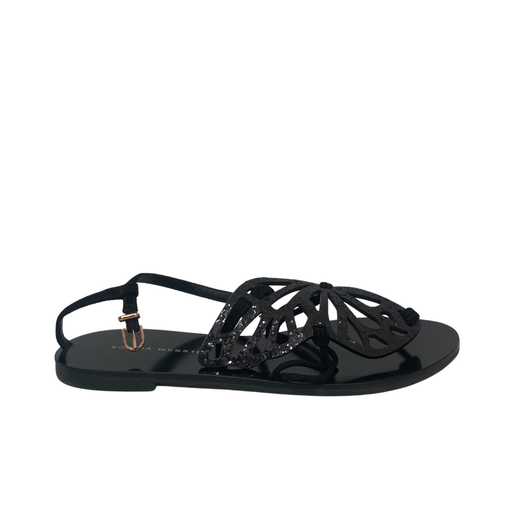 Sophia Webster Black Bibi Butterfly Flat Sandals | Gently Used |