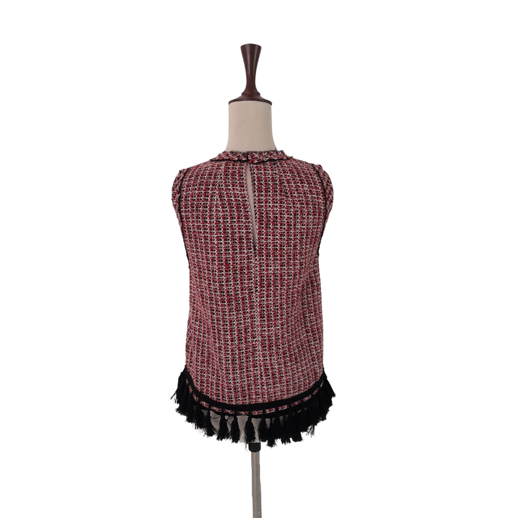 ZARA Red Tweed and Black Fringe Sleeveless Top | Gently Used |