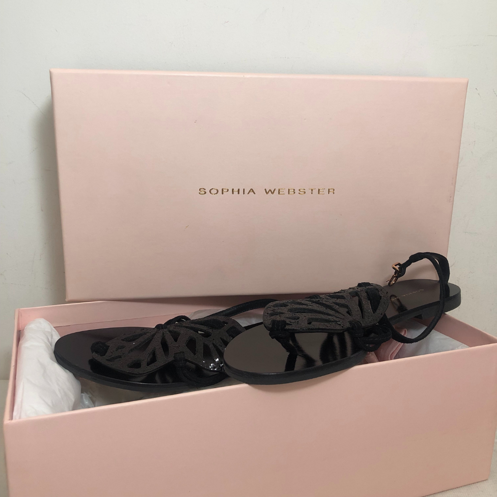 Sophia Webster Black Bibi Butterfly Flat Sandals | Gently Used |