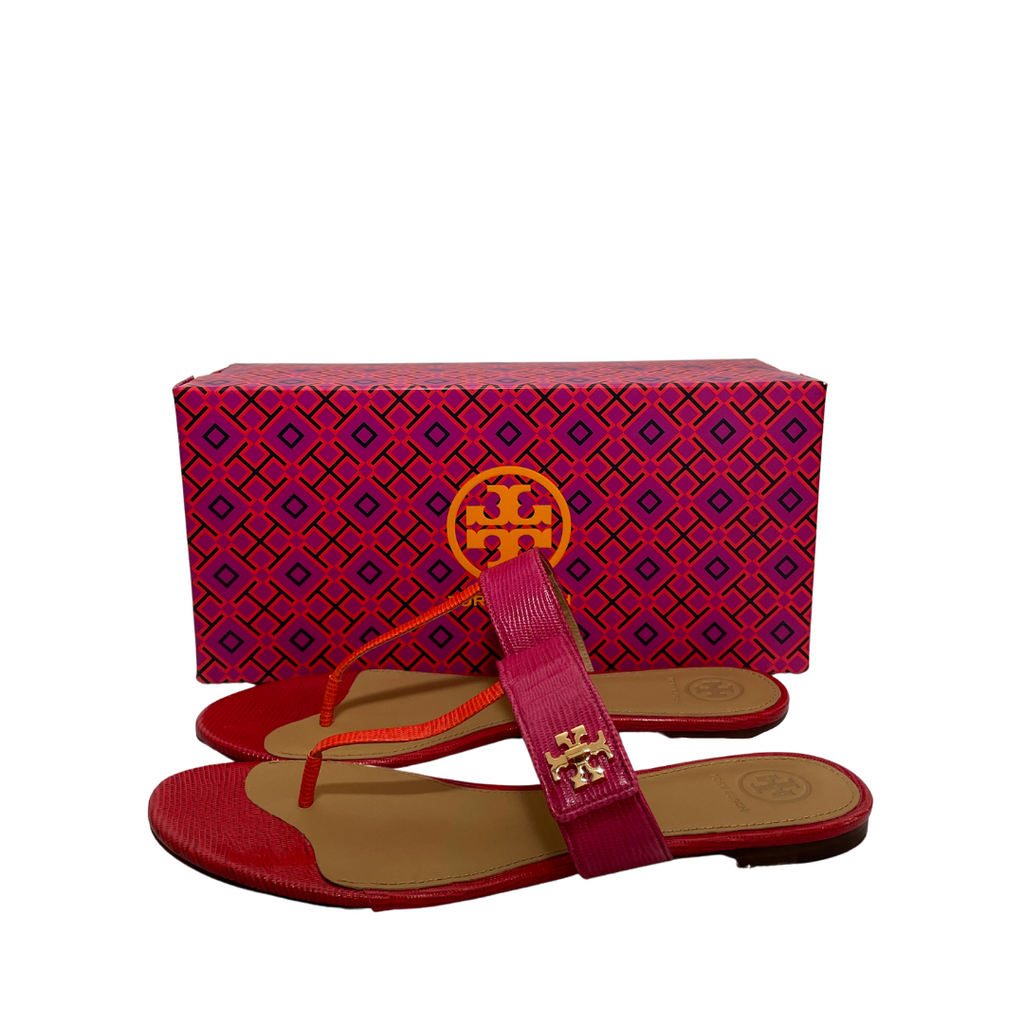 Tory Burch Orange & Pink Leather 'Kira' Sandals | Gently Used |