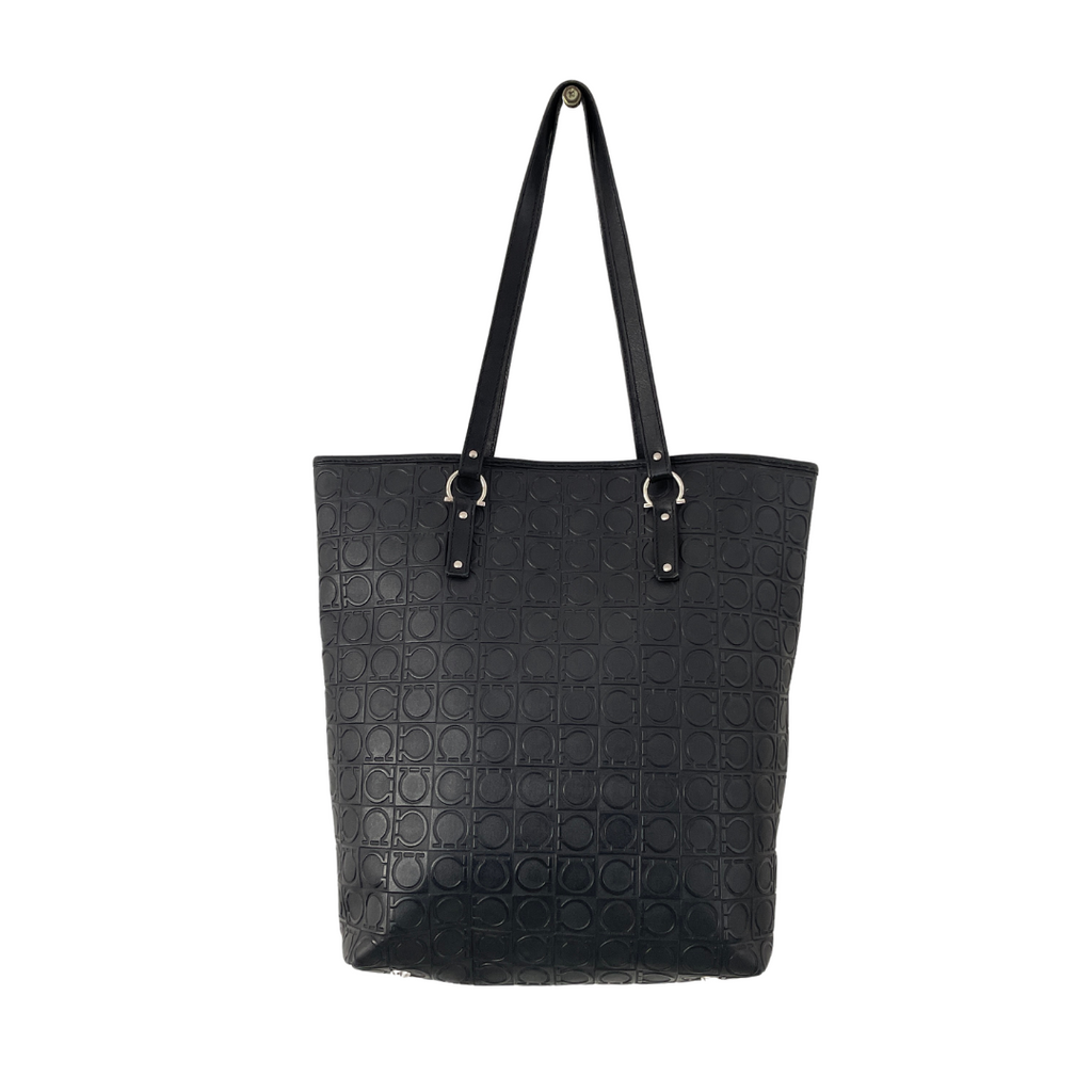 Salvatore Ferragamo Black Leather Monogram Tote Bag | Gently Used |