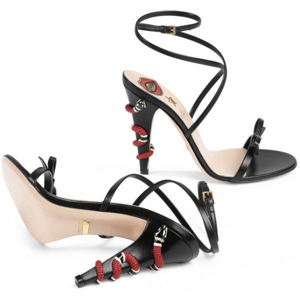 Gucci Black Leather Snake Wrapped Ankle-strap Heels | Brand New |