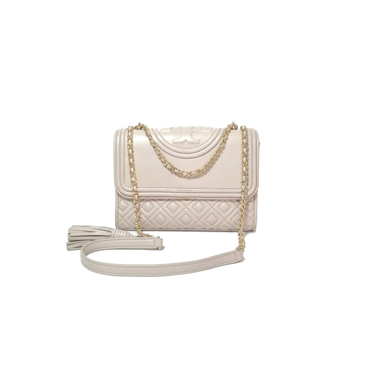 Tory Burch Fleming Convertible Shoulder Bag Leather in Bedrock pale pink