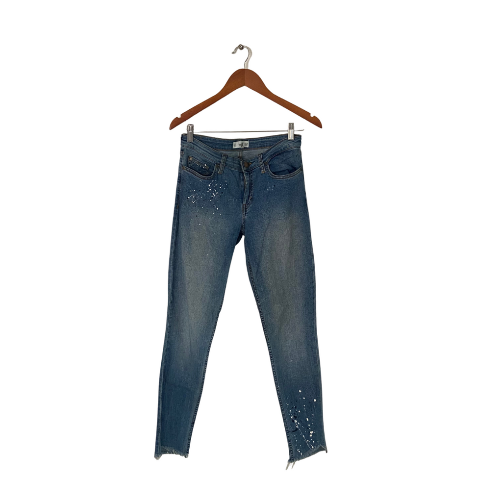 Mango Blue Denim Paint Splatter Distressed Jeans | Pre Loved |