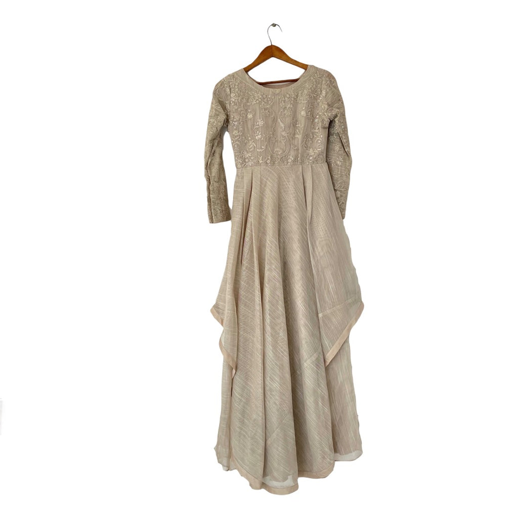 Threads & Motifs Beige Embroidered Net Long Formal Dress | Gently Used |
