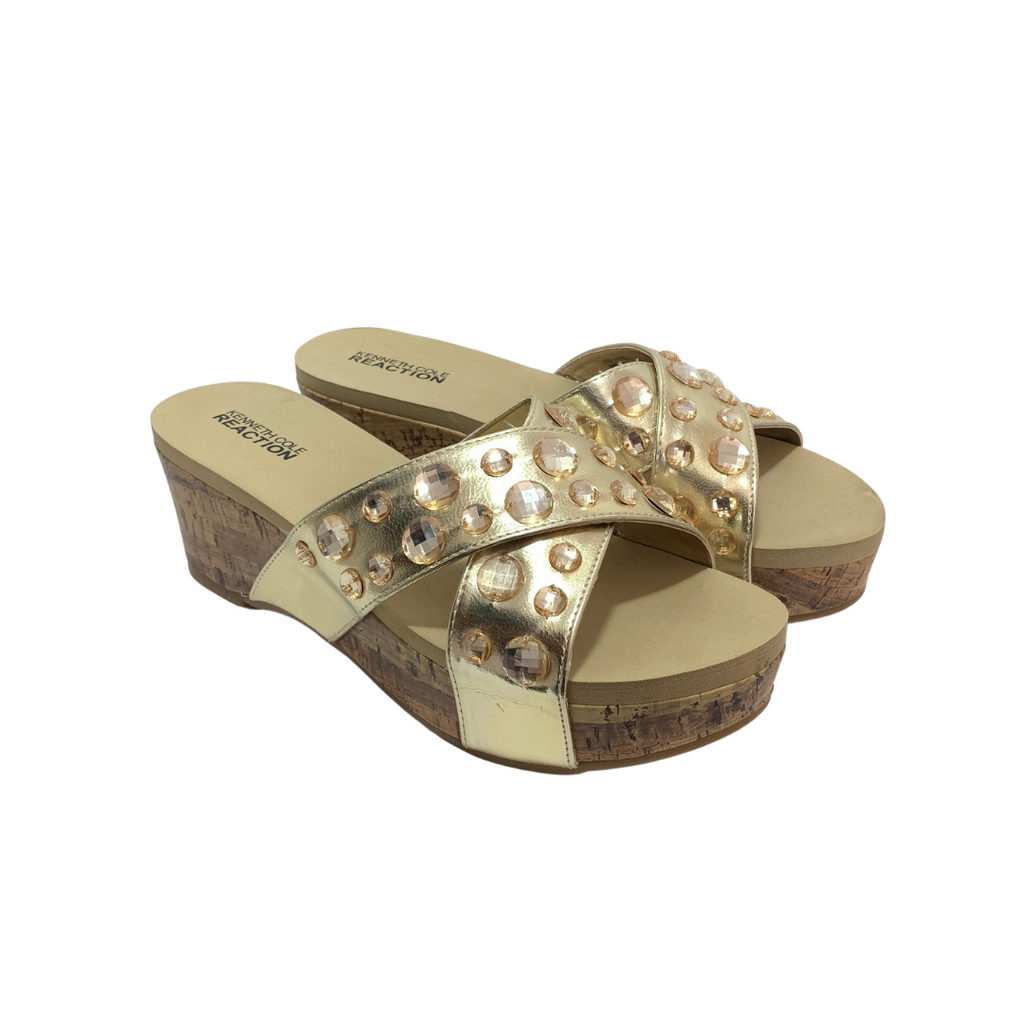Kenneth Cole Reaction Gold Rhinestone Strappy Wedges | Gently Used |