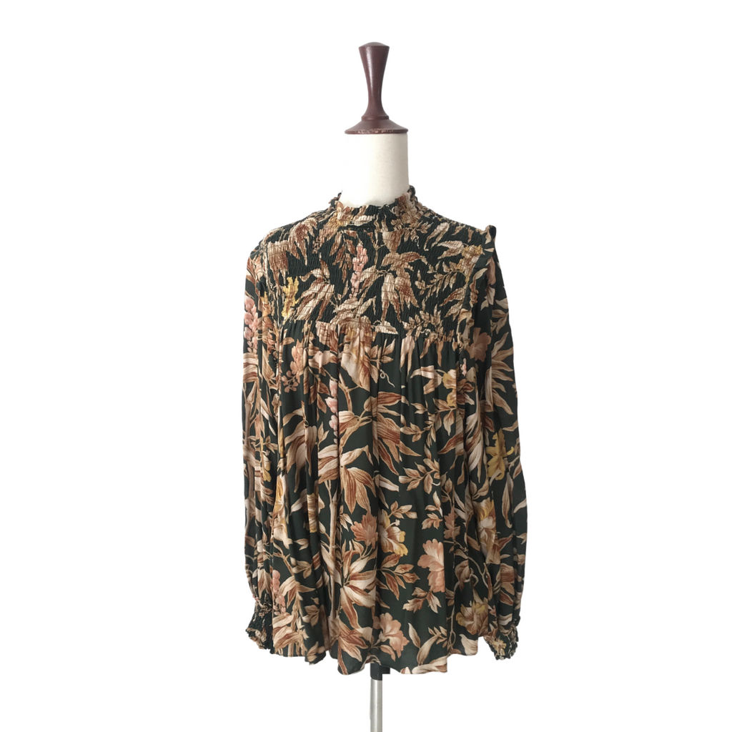 H&M Floral Print Brown High-neck Blouse | Gently Used |