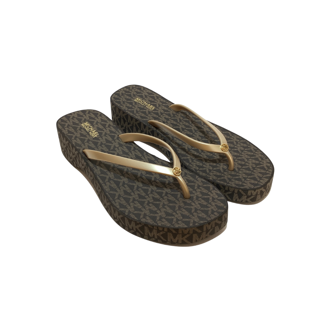 Michael Kors 'Lilo' Monogram Wedge Flip Flops Brand New