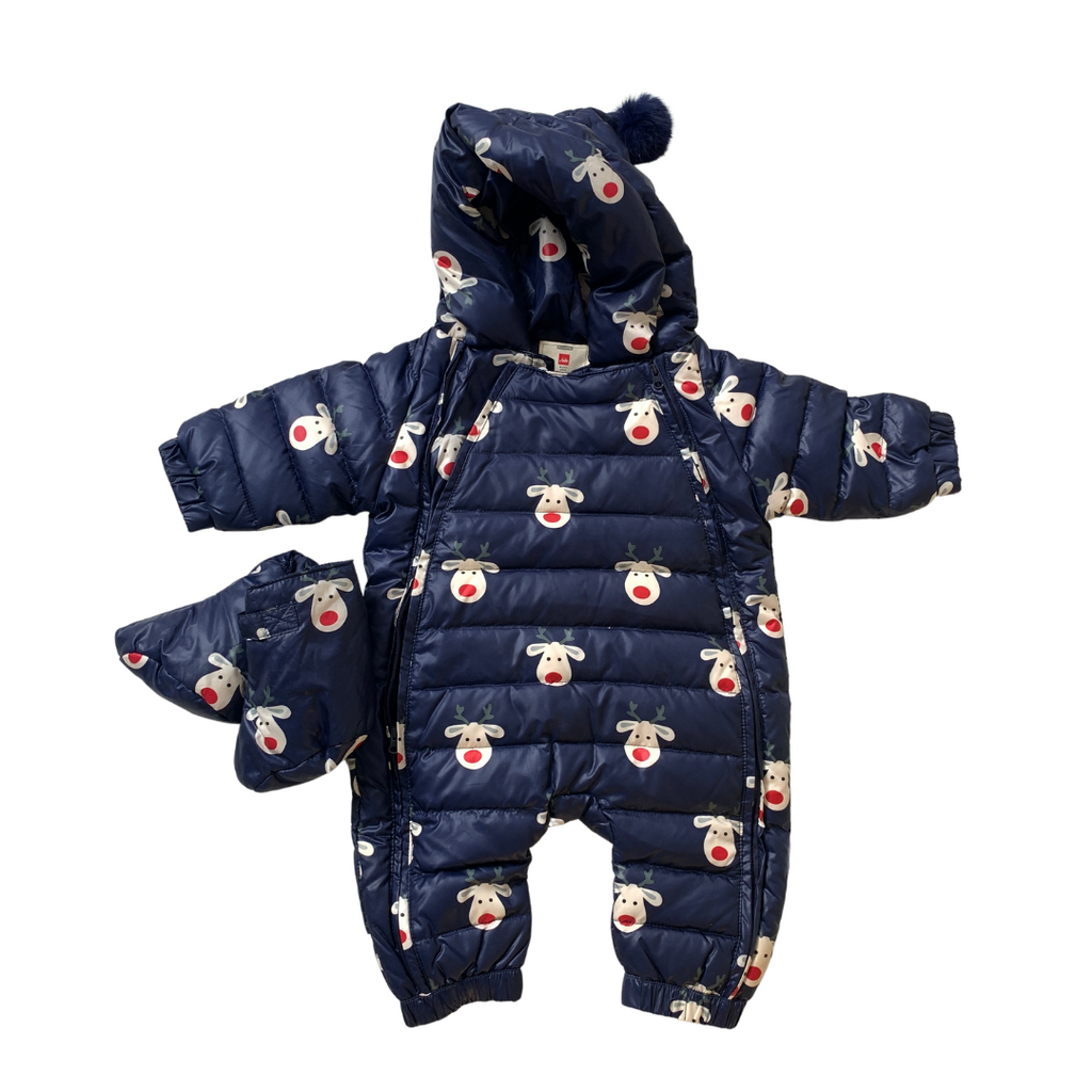 Pat Pat Blue Winter Reindeer Down Suit with Shoes (3 - 6 months) | Brand New |
