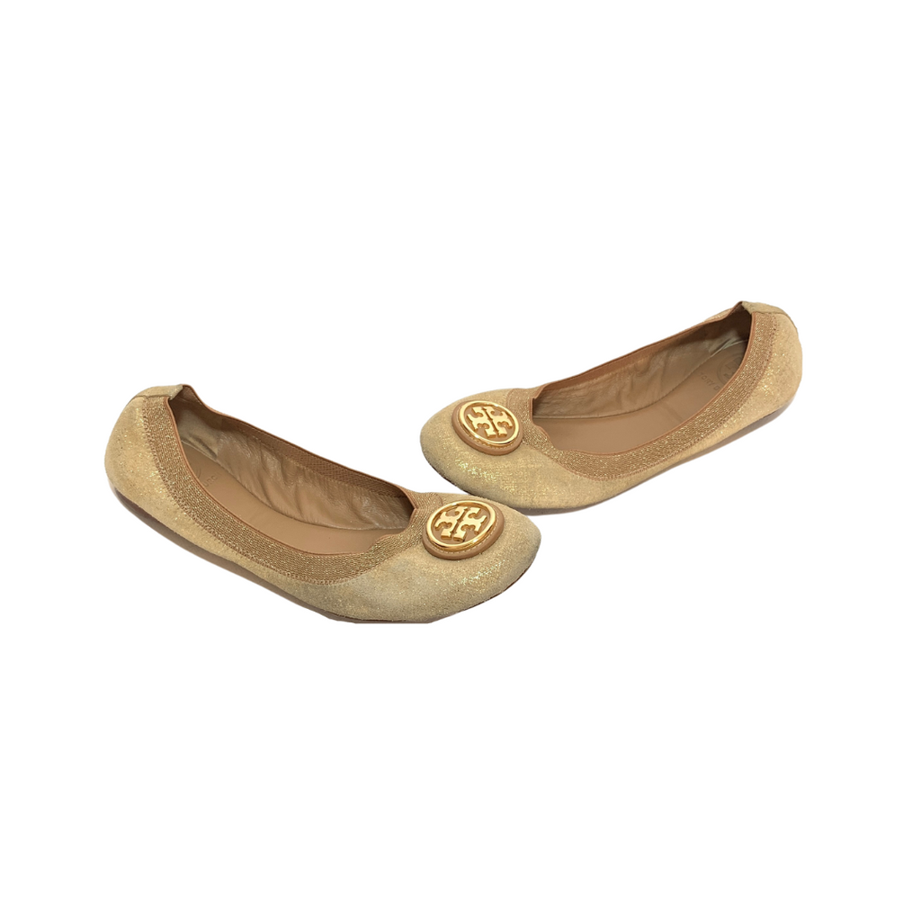 Tory Burch Gold Metallic Caroline Ballet Flats | Pre Loved |