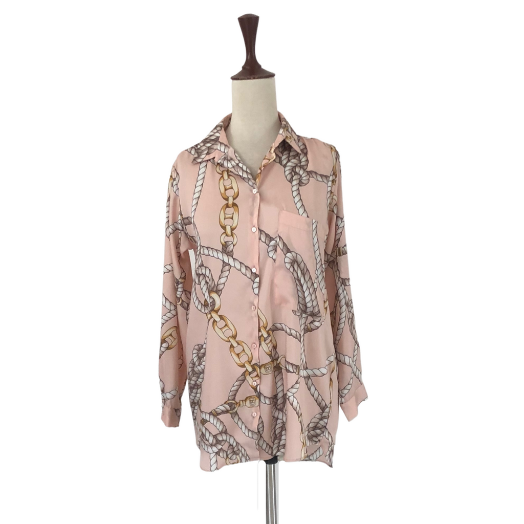 ZARA Pink Chain Print Collared Shirt | Gently Used |