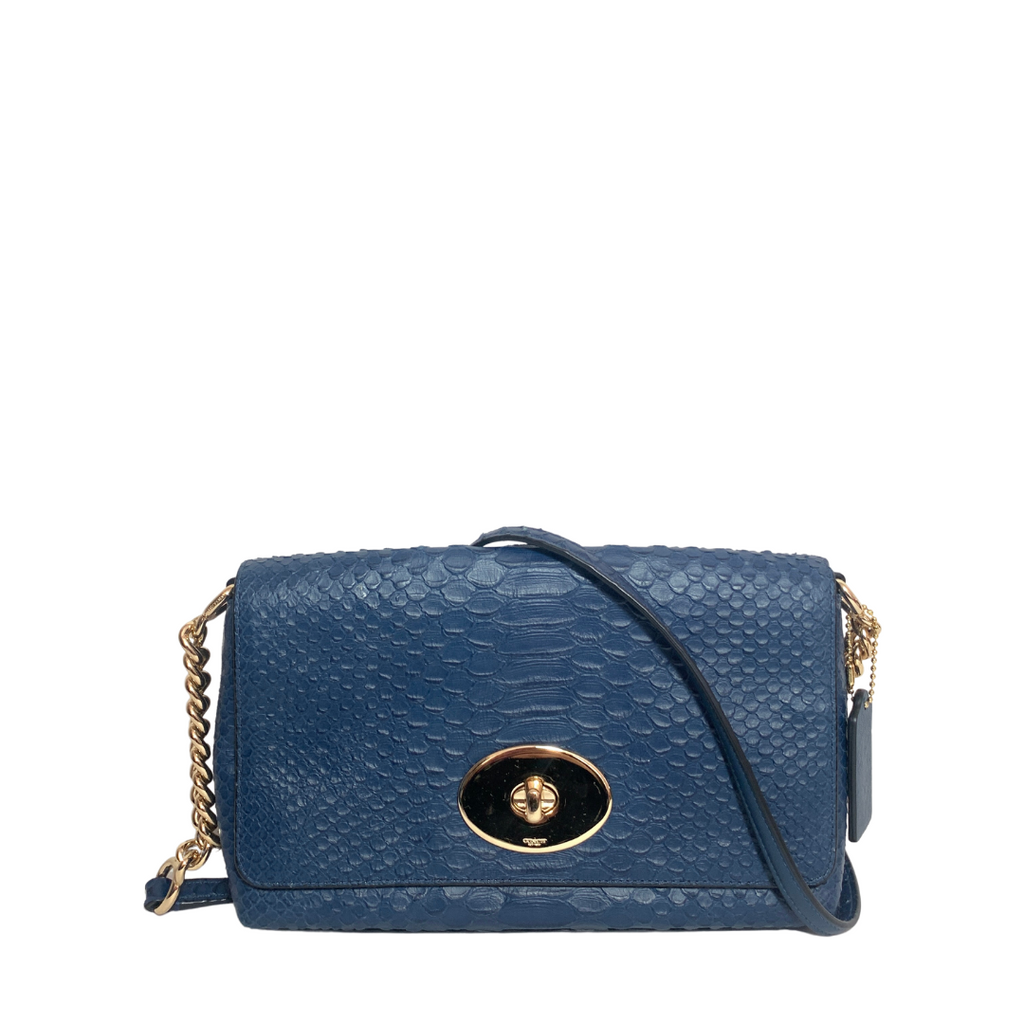 Coach Navy Leather Embossed Snakeskin Crossbody Bag | Gently Used |