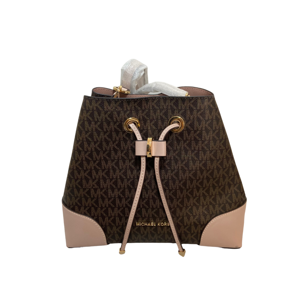 Michael Kors Brown Monogram and Pink Leather Bucket Bag | Like New |