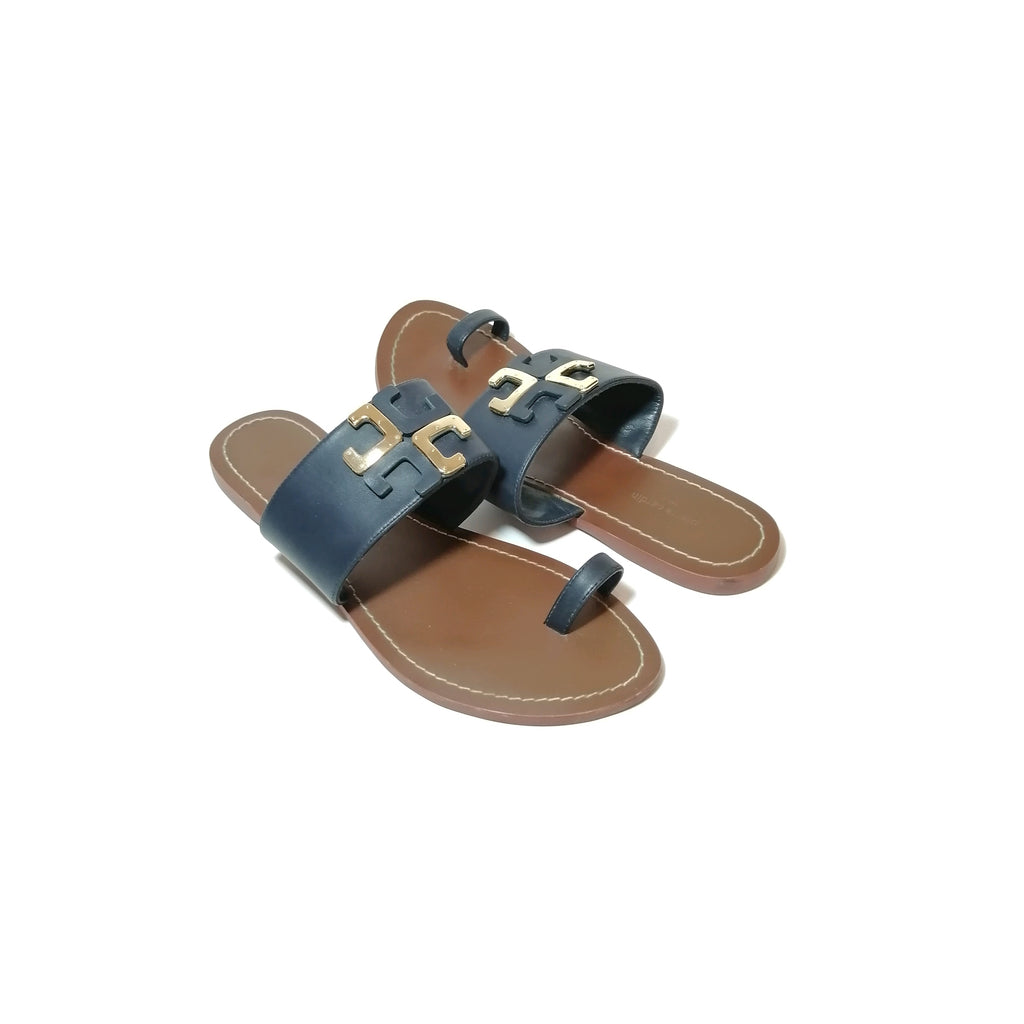 Pierre Cardin Navy Toe Strap Flats