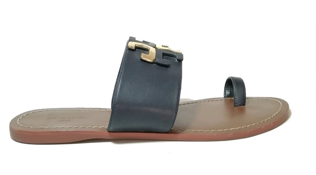 Pierre Cardin Navy Toe Strap Flats