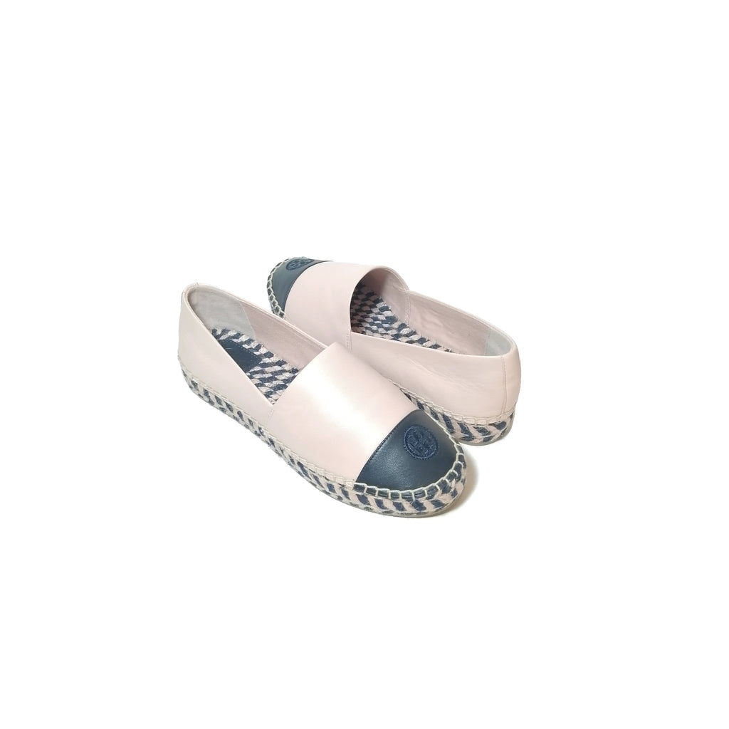 Tory Burch Pink & Navy Colour Block Leather Espadrilles 