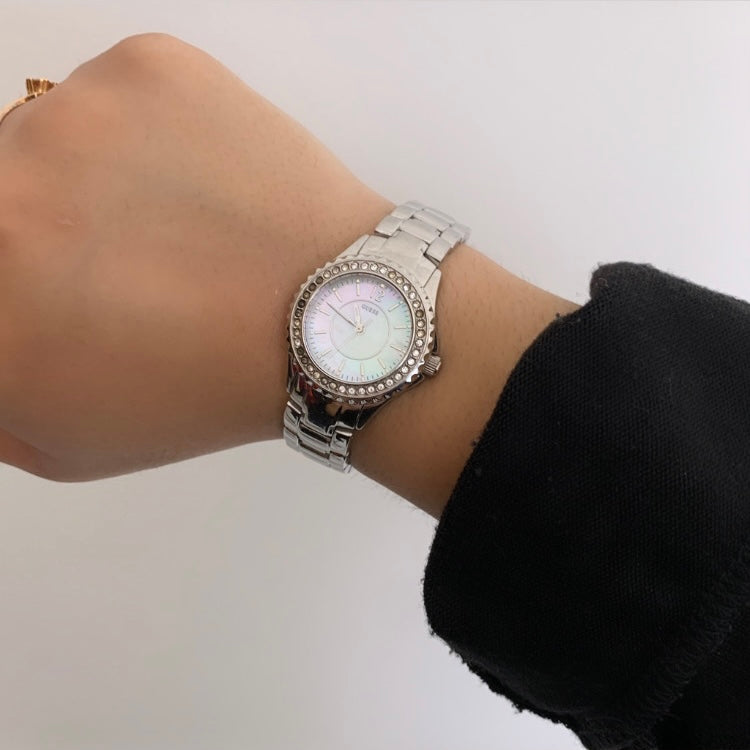 Guess Silver Rhinestone Pearl Dial Watch | Pre Loved |