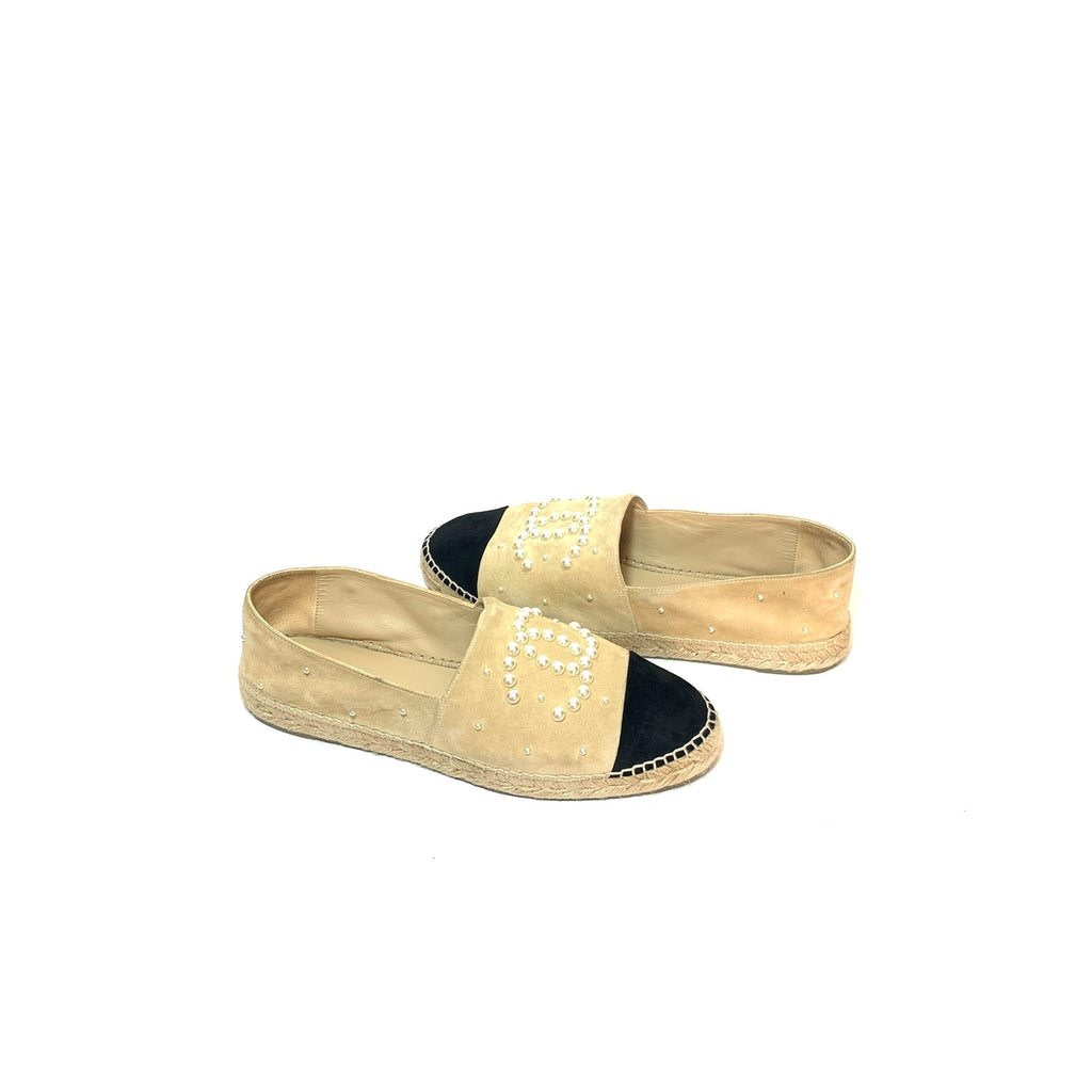 Chanel Beige Suede Pearl Suede Espadrilles | Gently Used |