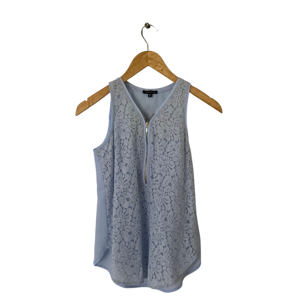 Dynamite Blue Lace Sleeveless Zip Top | Gently Used |