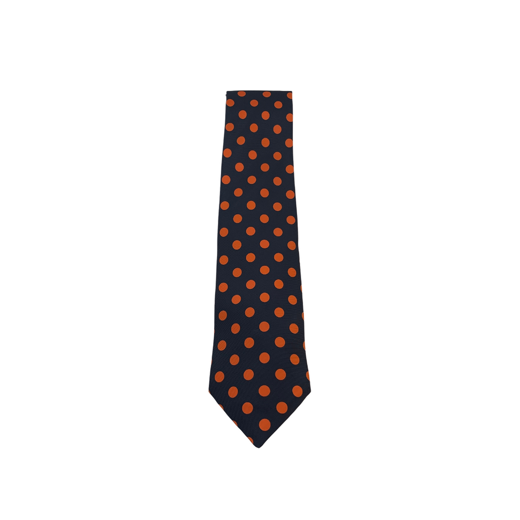 Harrod's Navy & Orange Polka Dot Silk Tie | Like New |