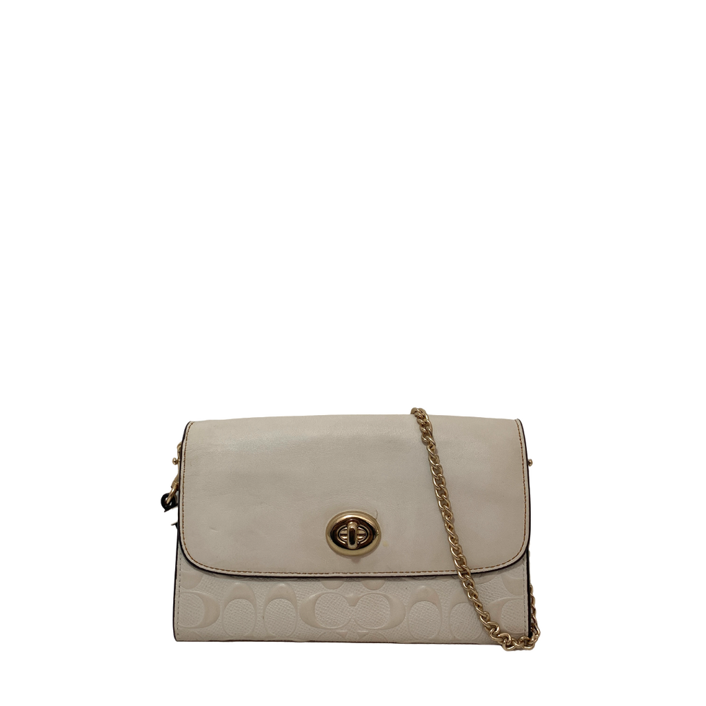 Coach White Monogram Canvas and Leather Crossbody | Pre Loved |