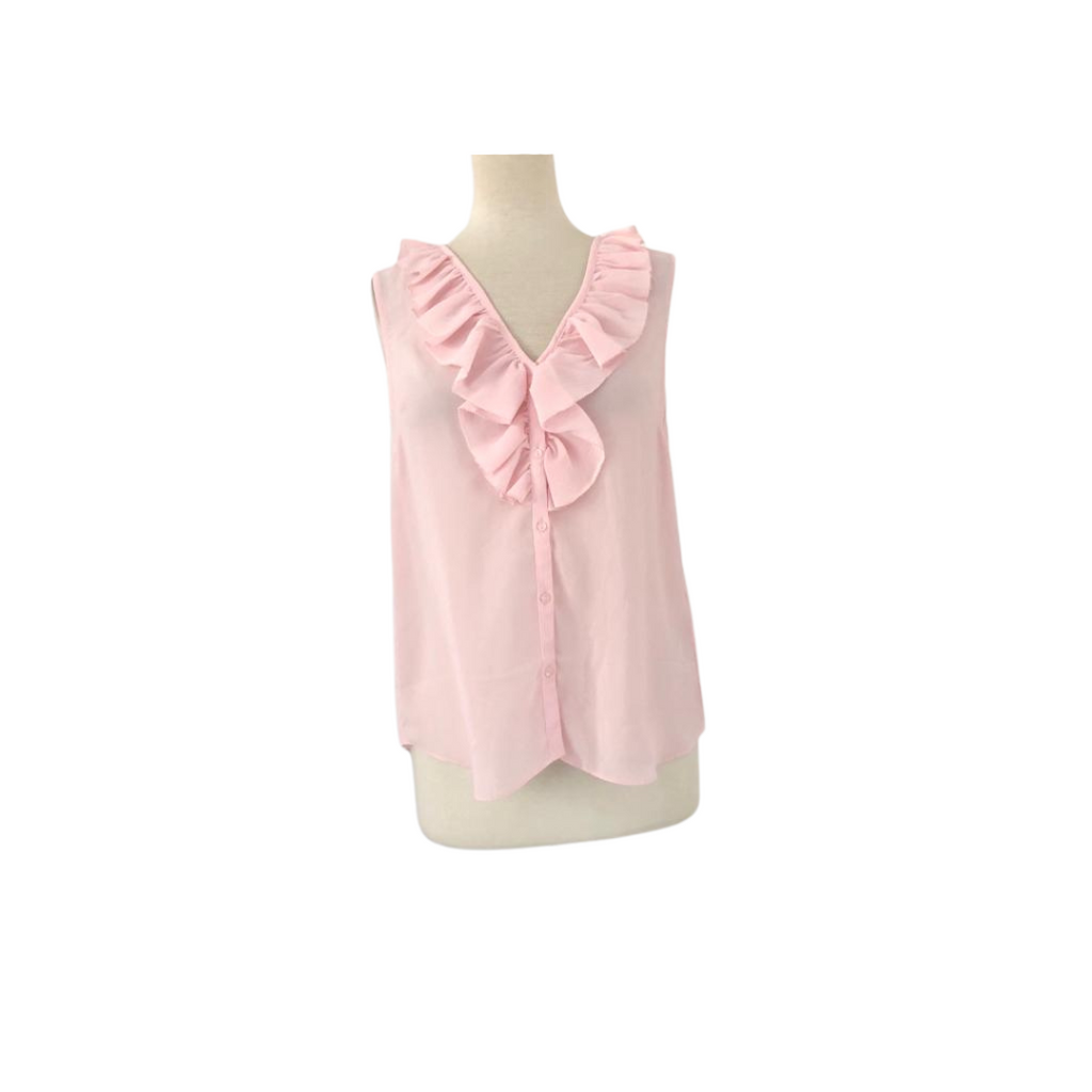 H&M Pink Ruffle Neck Sleeveless Blouse | Gently Used |