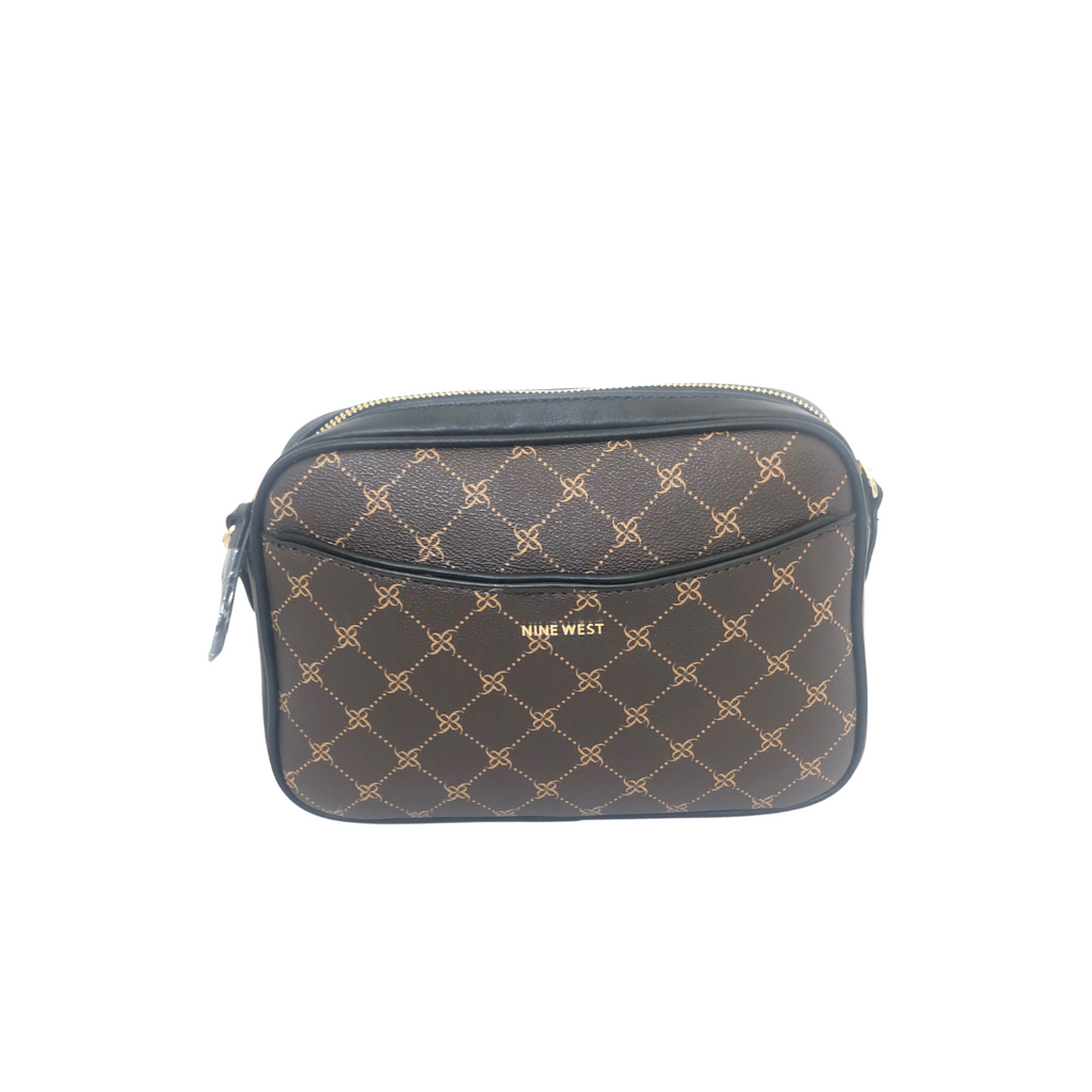 Nine West Brown & Black 'Calla' Monogram Crossbody Bag | Brand New |