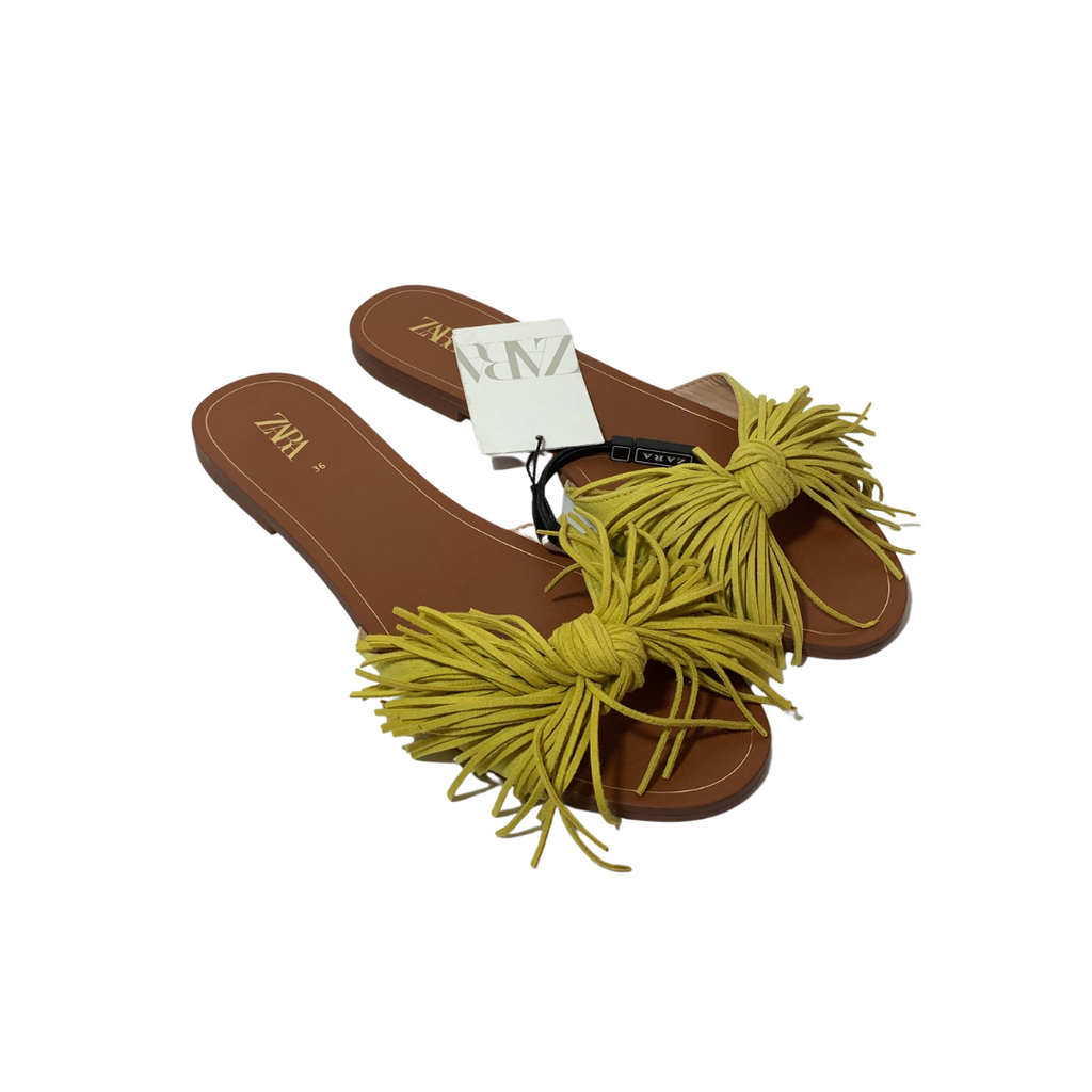 ZARA Yellow Knot Fringe Slides | Brand New |