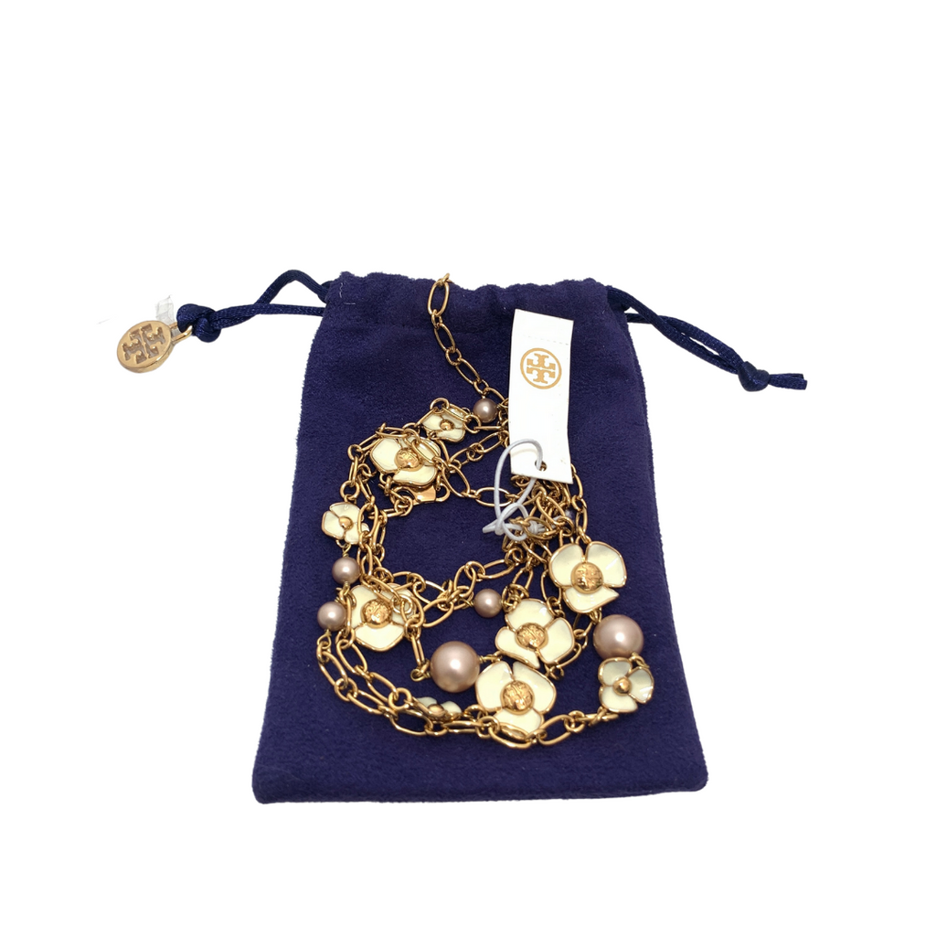 Tory Burch 'Fleur Rosary' Long Chain Necklace | Brand New |