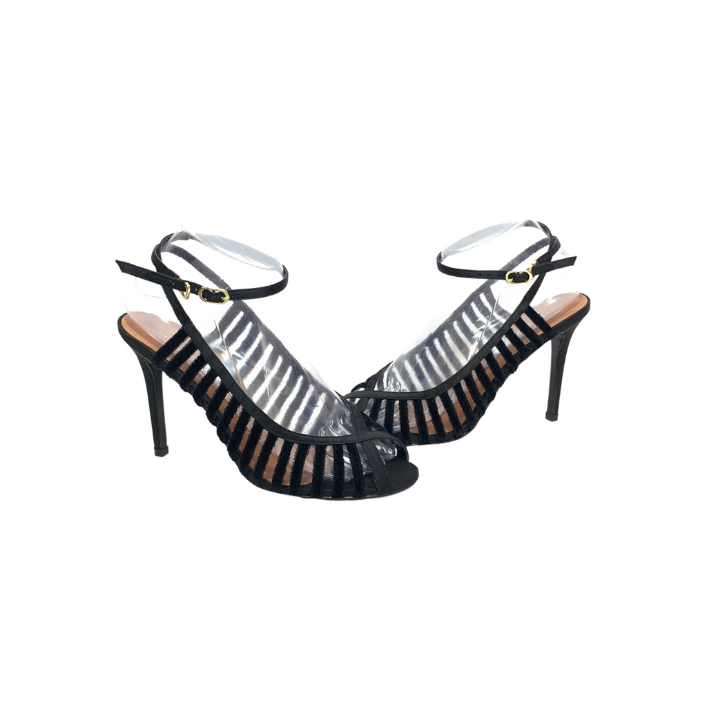 Charles & Keith Black Suede Caged Peep-toe Heels | Like New |