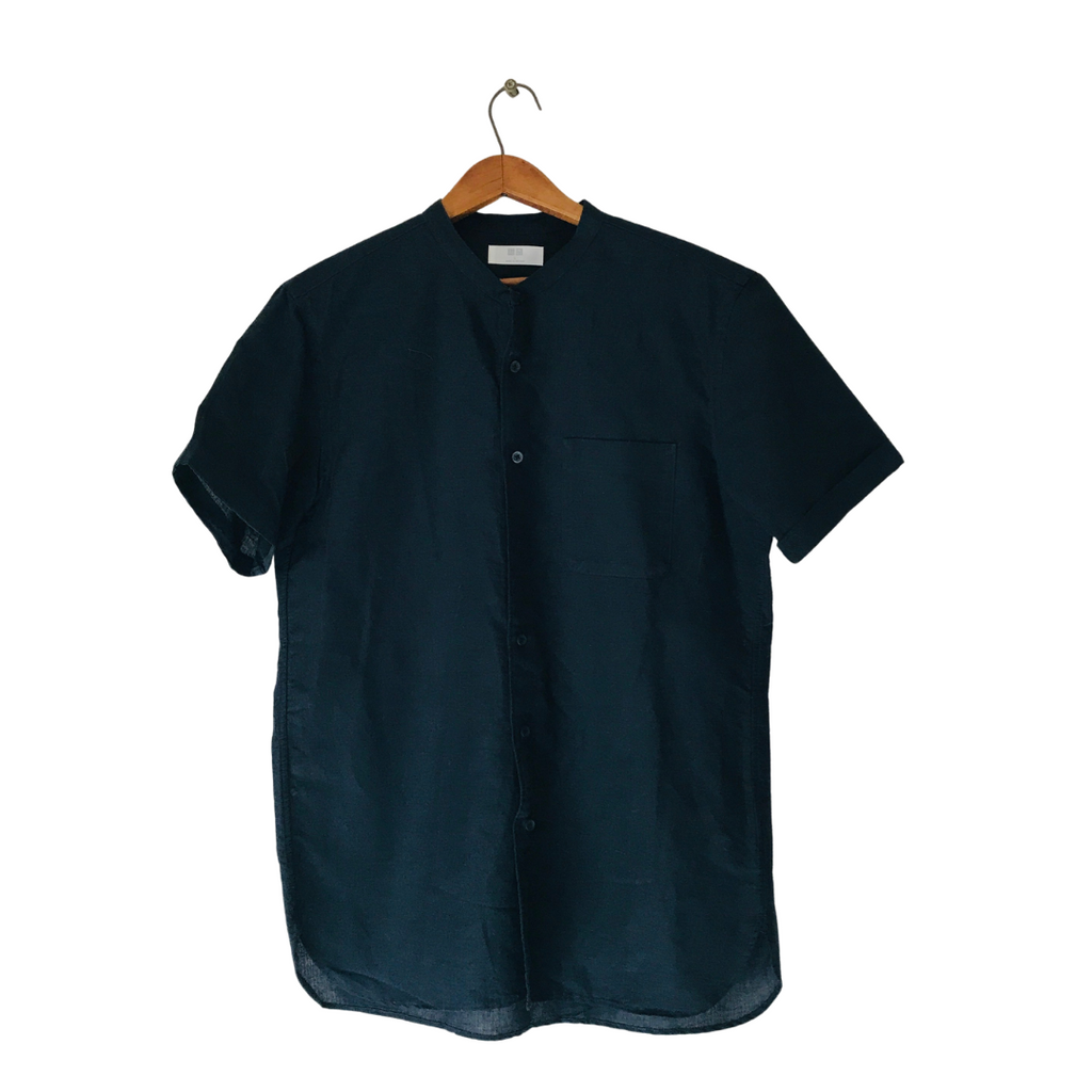 Uniqlo Men's Blue Linen & Cotton Short-sleeved Shirt | Gently Used |