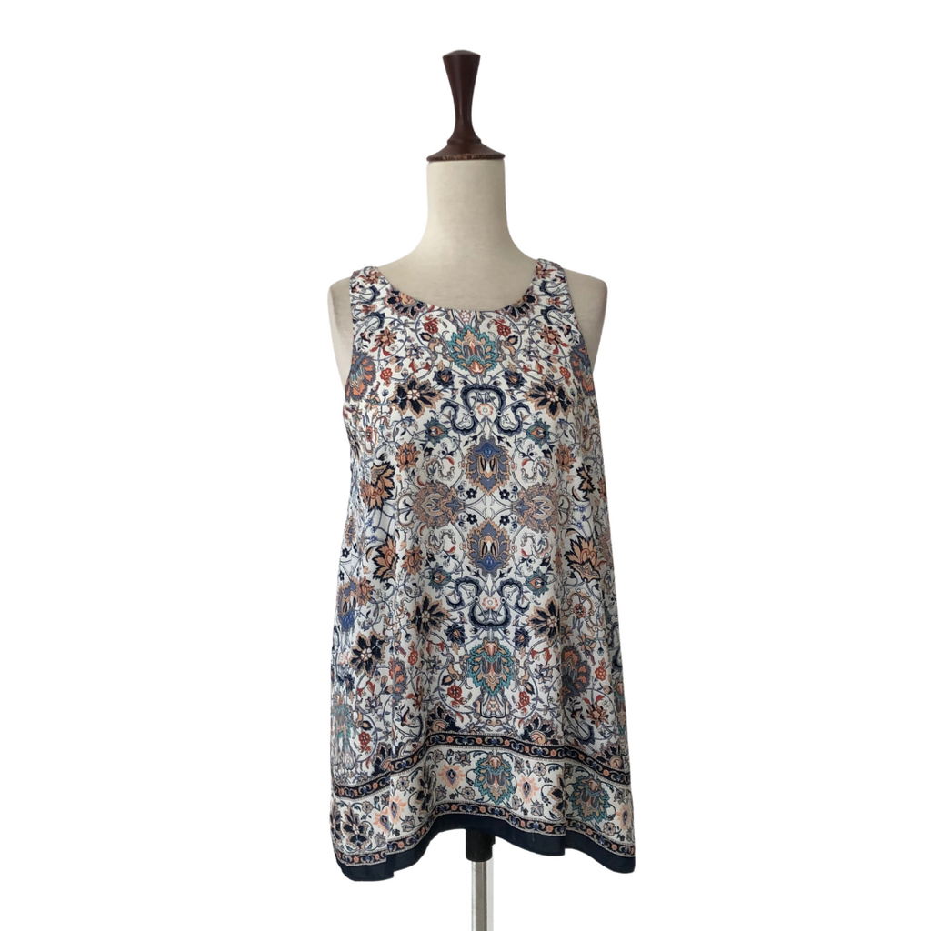 Max Studio White and Blue Printed Sleeveless Top | Gently Used |