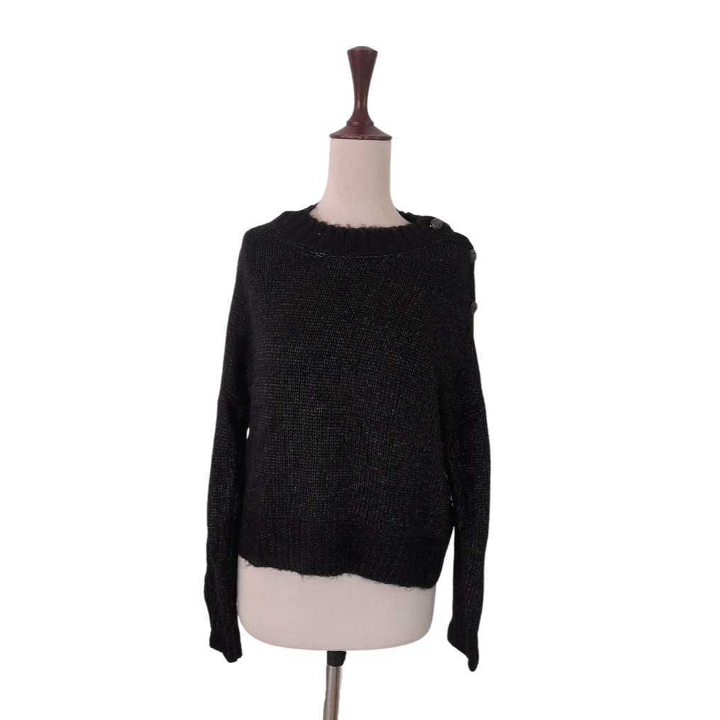 Mango Dark Grey Rhinestone Buttons Sweater | Gently Used |