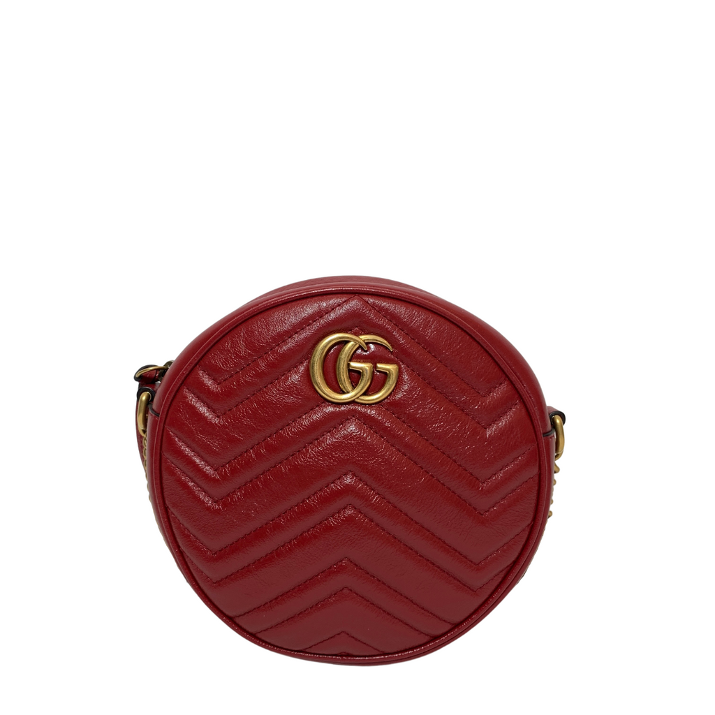 Gucci Red Leather Round Marmont Mini Crossbody Bag | Like New |