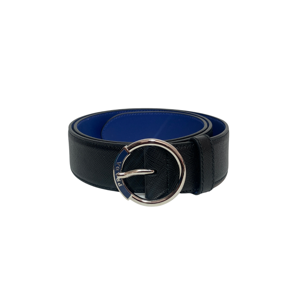 Prada Black & Blue Leather 'Cinture' Leather Belt | Gently Used |