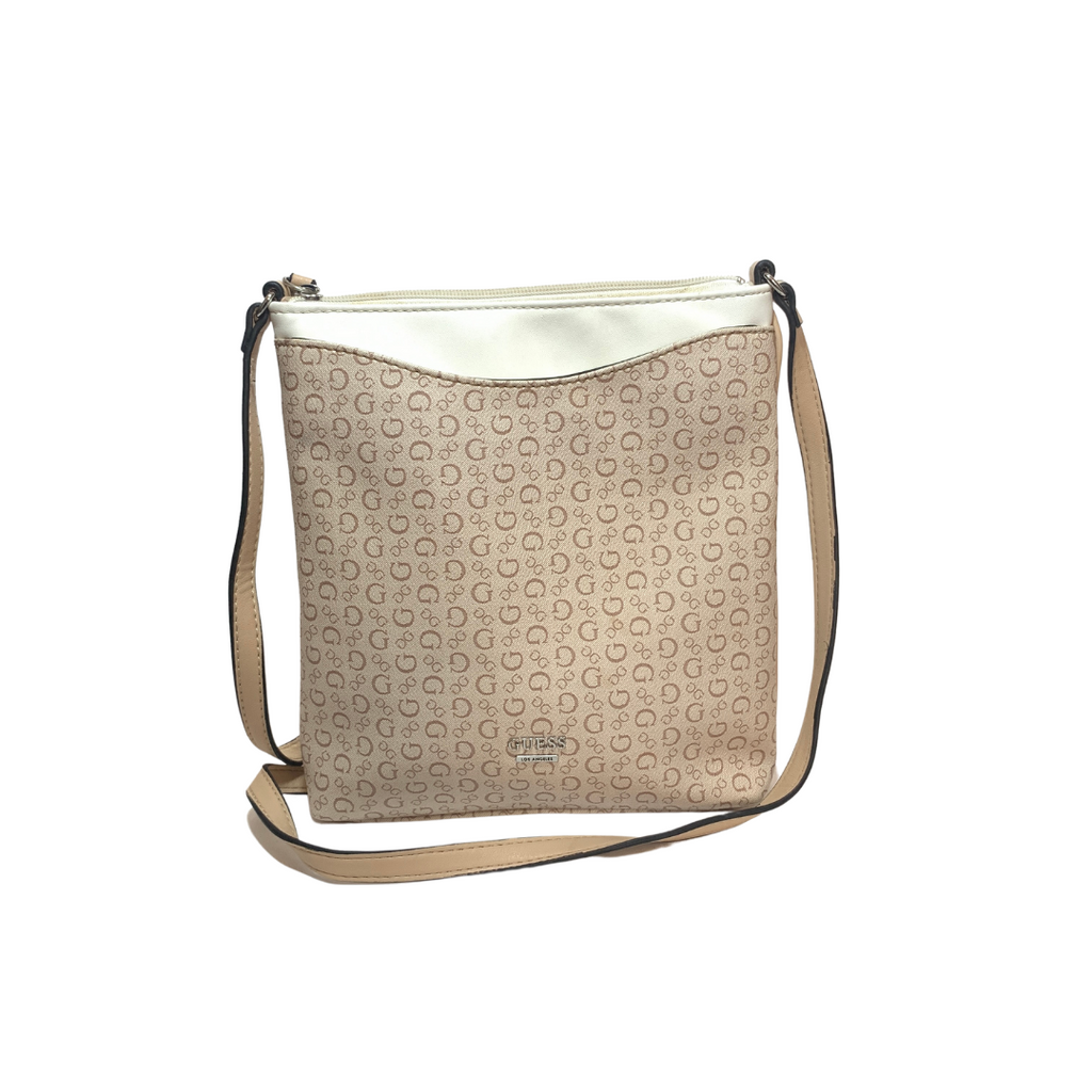 Guess Beige Rectangular Monogram Crossbody Bag | Gently Used |