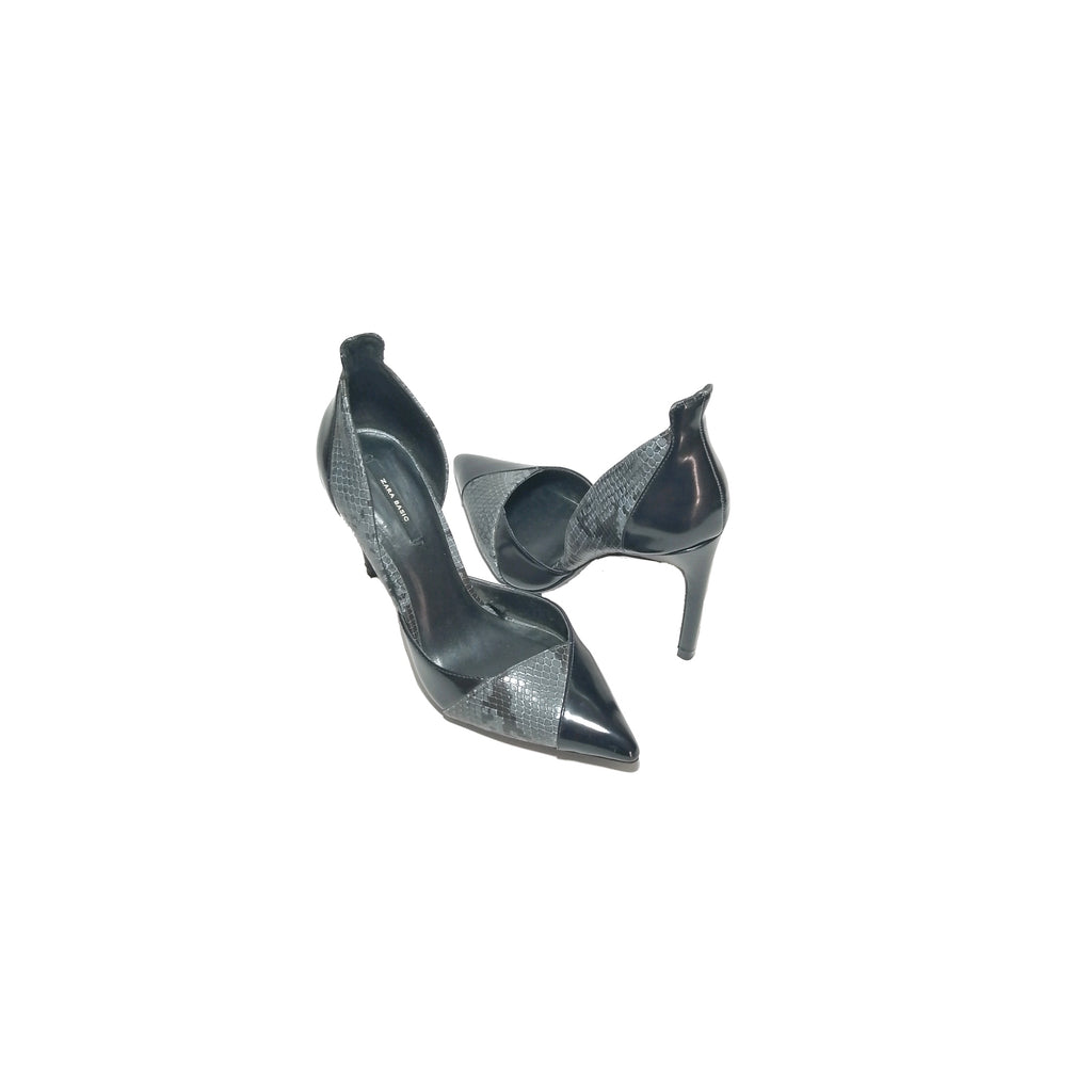 Zara Black & Grey Snakeskin Pointed Pumps