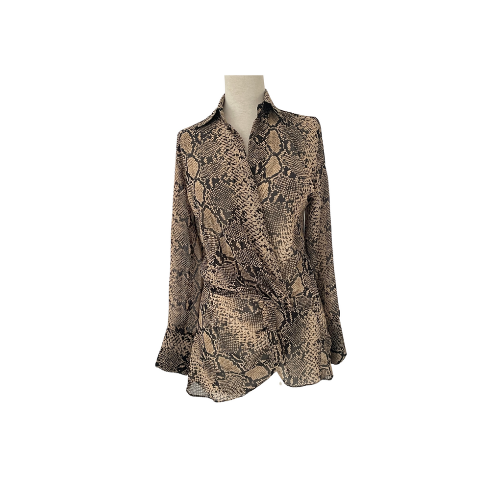 ZARA Snake-Print Semi-Sheer Front-Knot Top | Gently Used |