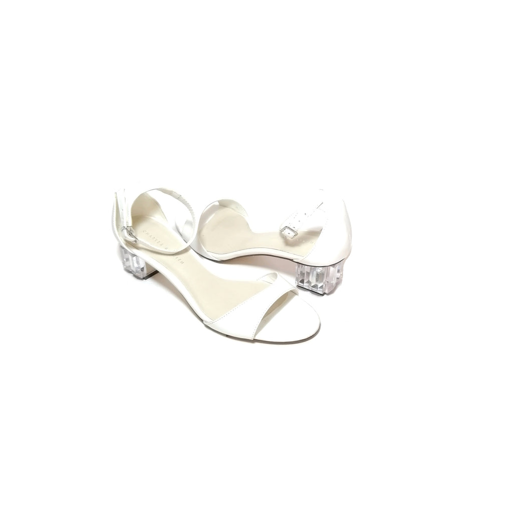 Charles & Keith Crystal Block Heel White Sandals
