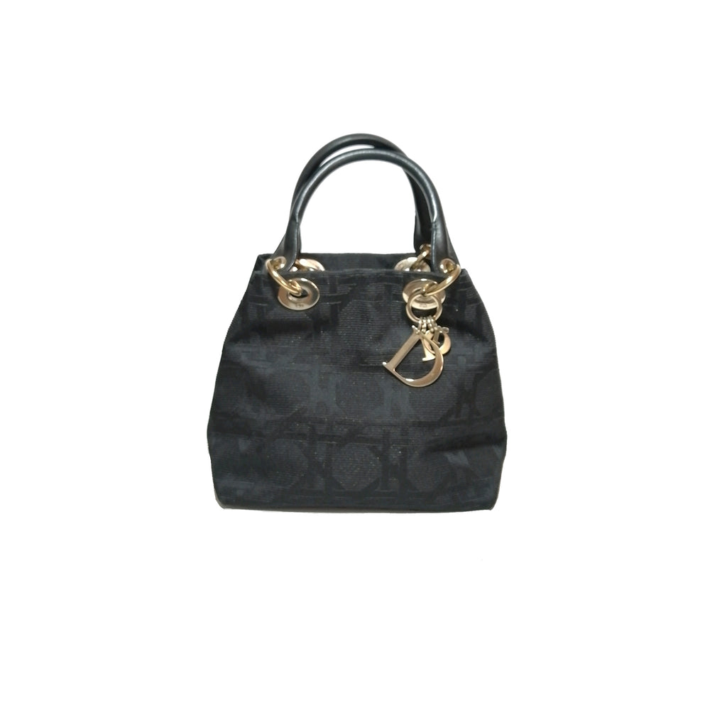 DIOR Cannage Black Canvas Small Tote