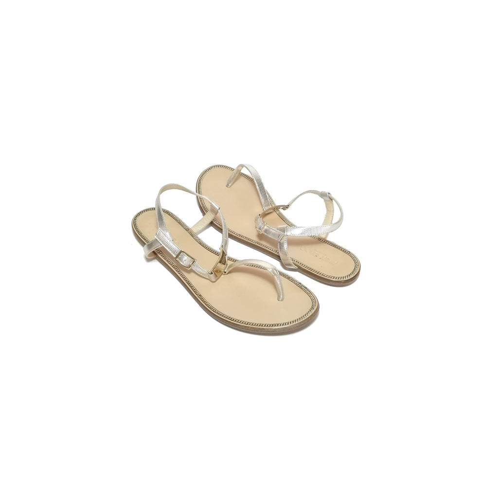 Jimmy Choo Silver Leather Thong Sandals