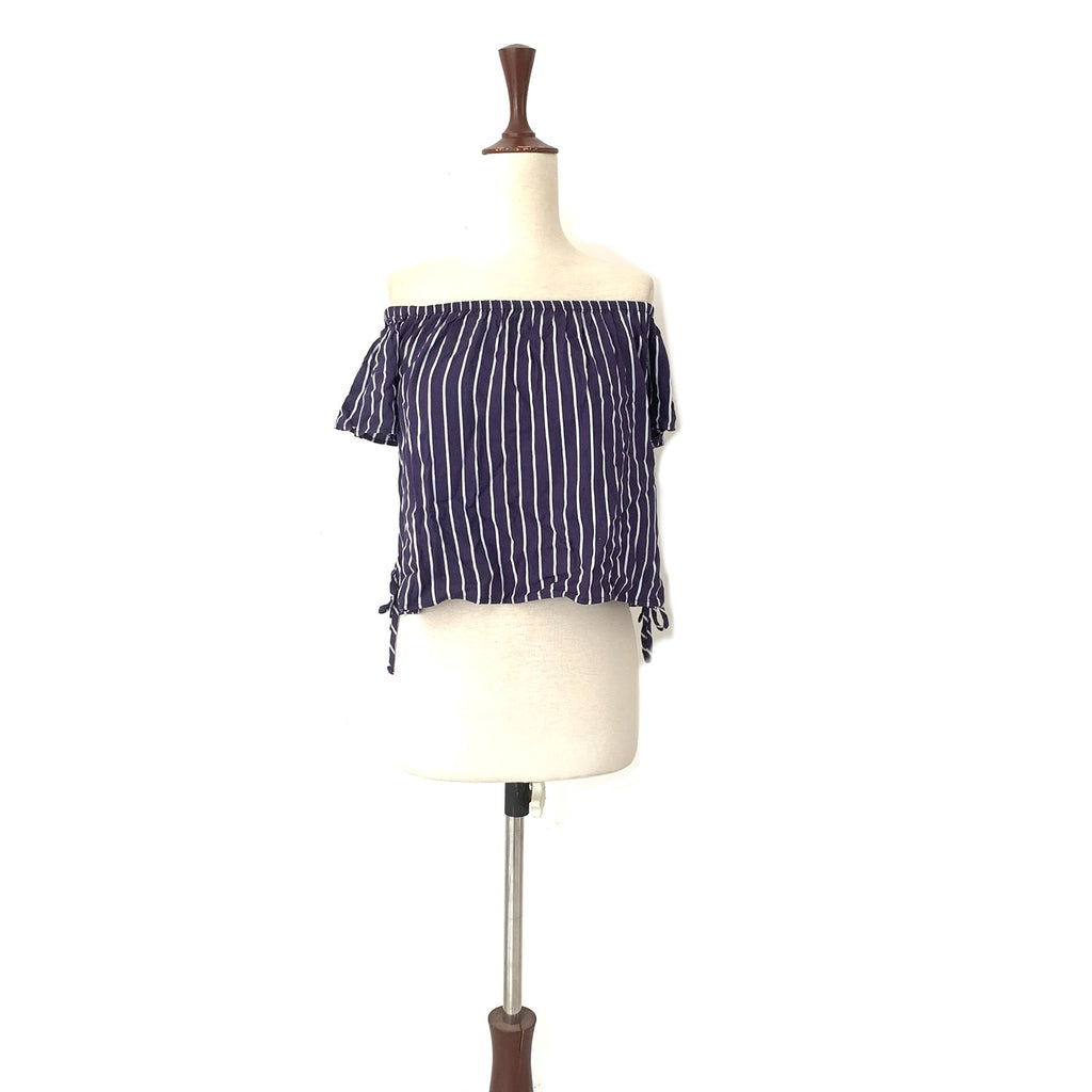 H&M Blue & White Striped Cropped Top | Brand New |