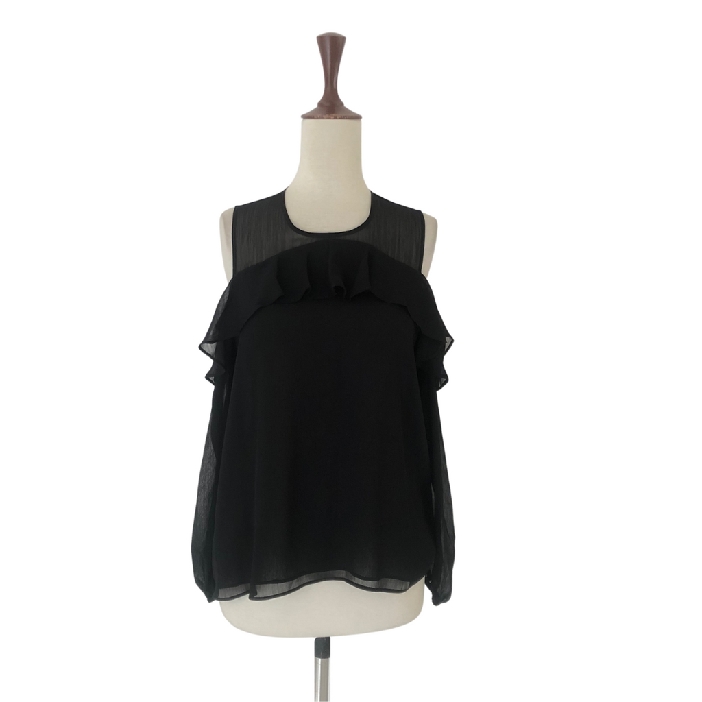 H&M Black Sheer Frill Cold-Shoulder Top | Gently Used |