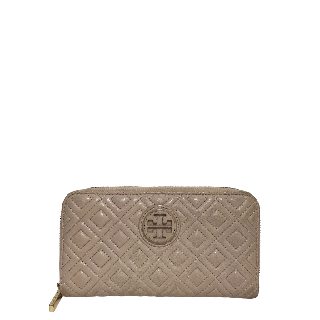 Tory Burch Nude Quilted Zip-around Wallet | Pre Loved |