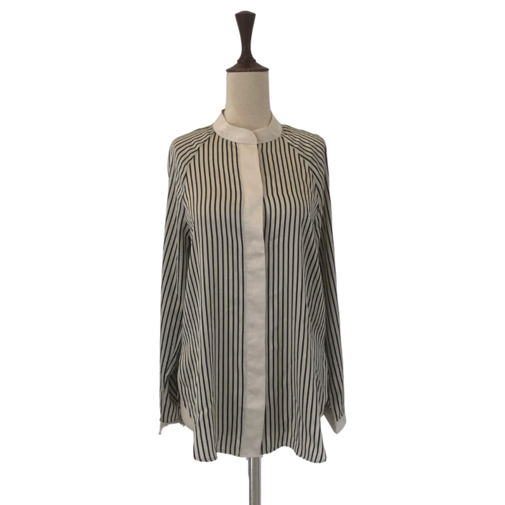H&M Black & Ivory Satin Striped Shirt | Brand New |