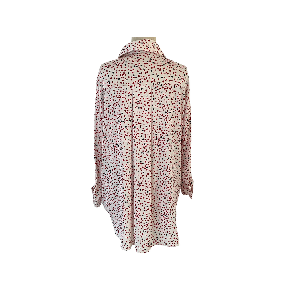 ZARA White and Red Heart Print Collared Shirt | Gently Used |