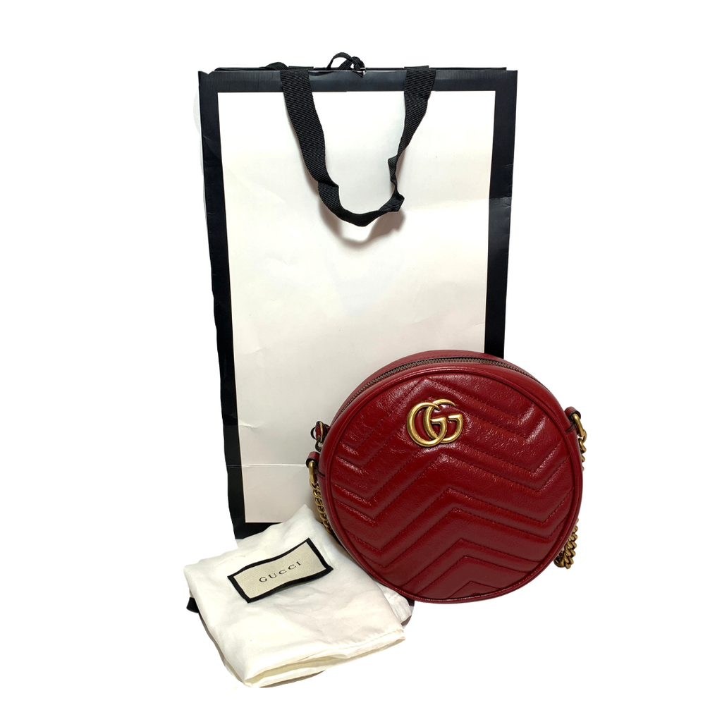 Gucci Red Leather Round Marmont Mini Crossbody Bag | Like New |