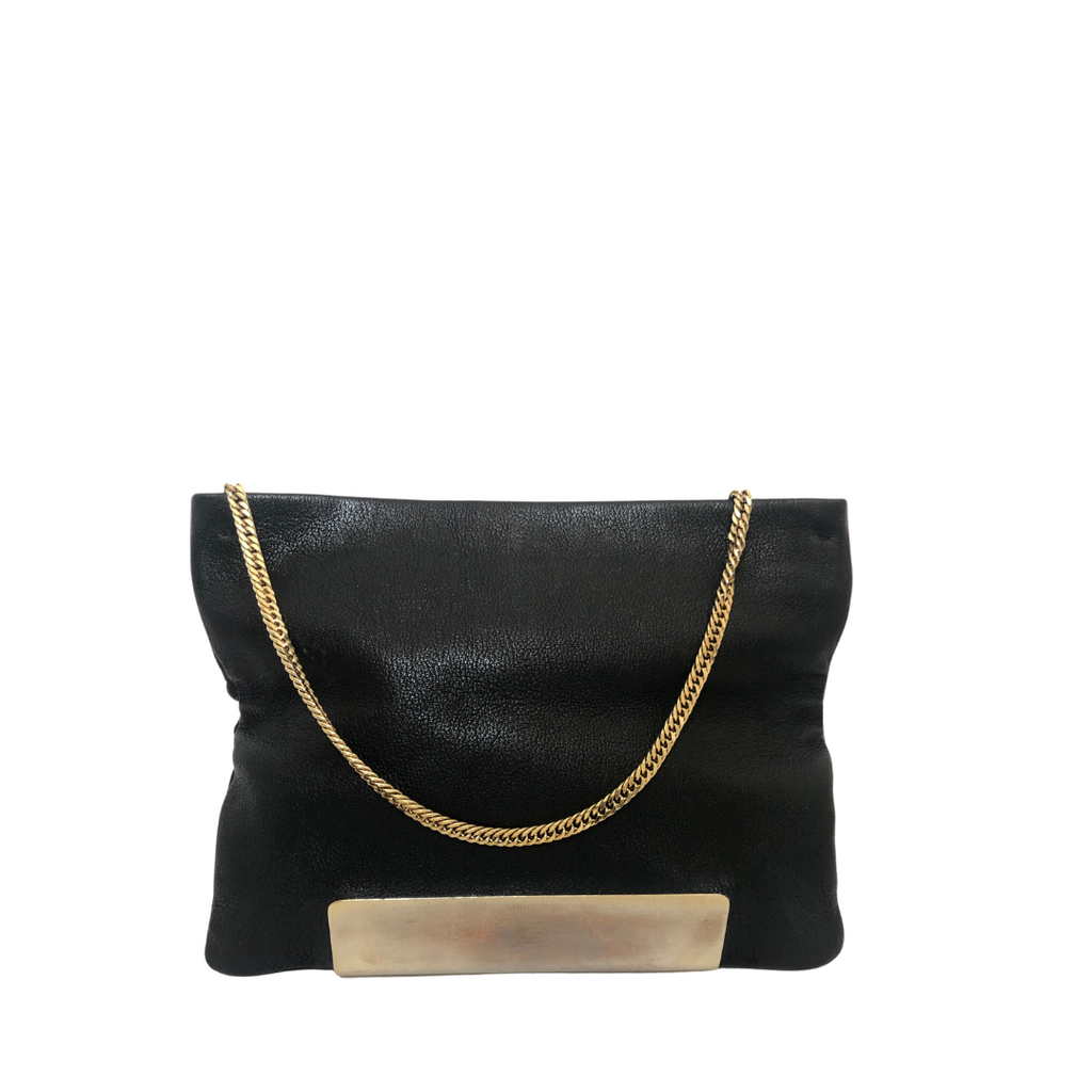 Jimmy Choo Black Leather & Gold Chain Fold-Over Bag | Pre Loved |