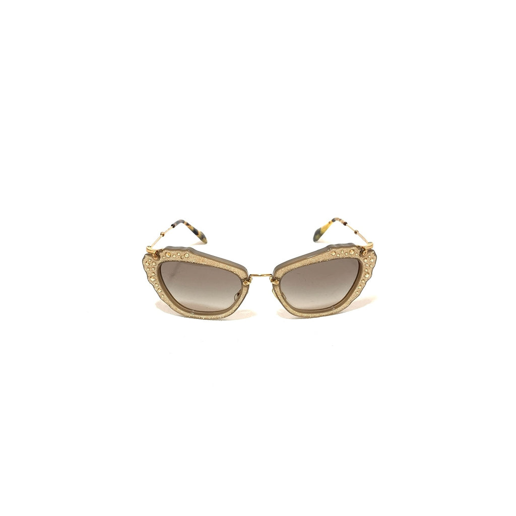 Miu Miu Brown Glitter & Rhinestone Sunglasses | Like New |