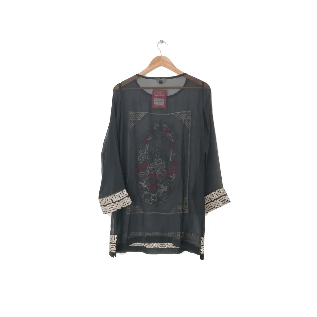 Chinyere Black Embroidered Chiffon Top